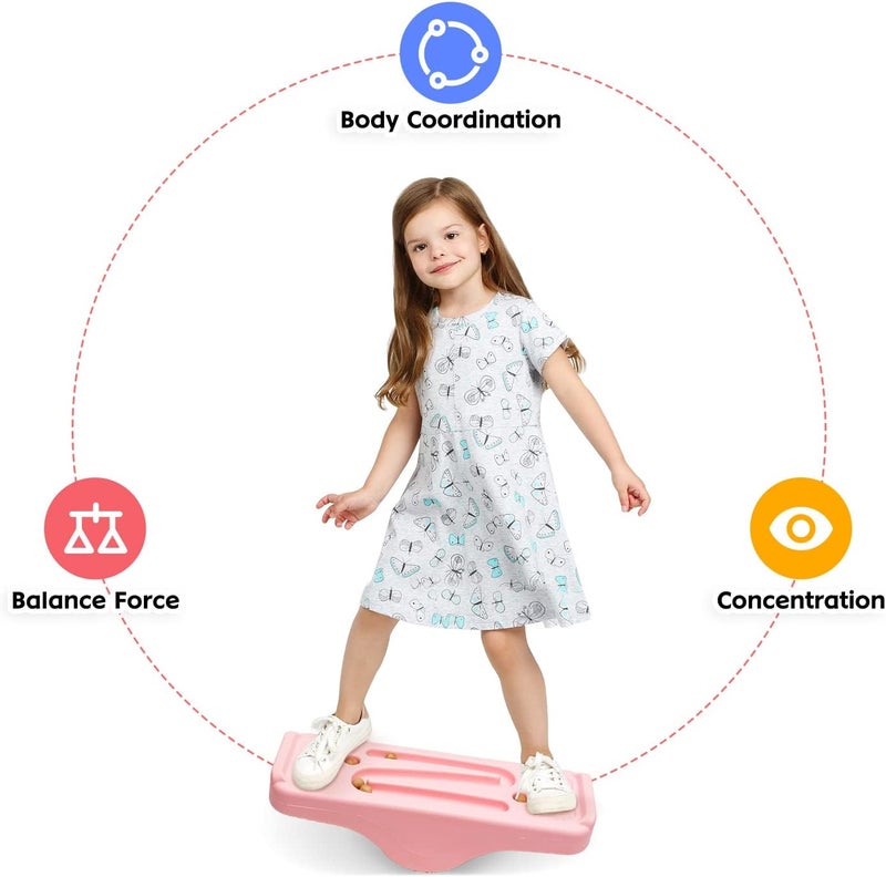 Joonly Kids Rocking Seesaw Balance Board with 5 Wooden Balls Sensory Training Rocking Board Balance Training Equipment Children Indoor Outdoor Activity Toy (Pink) - Image 2